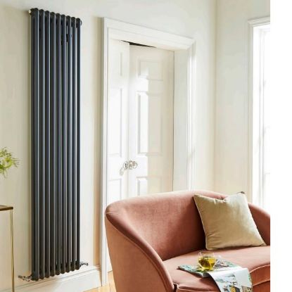 Laser Klassic Vertical 2 Column Textured Grey Radiator Room shot